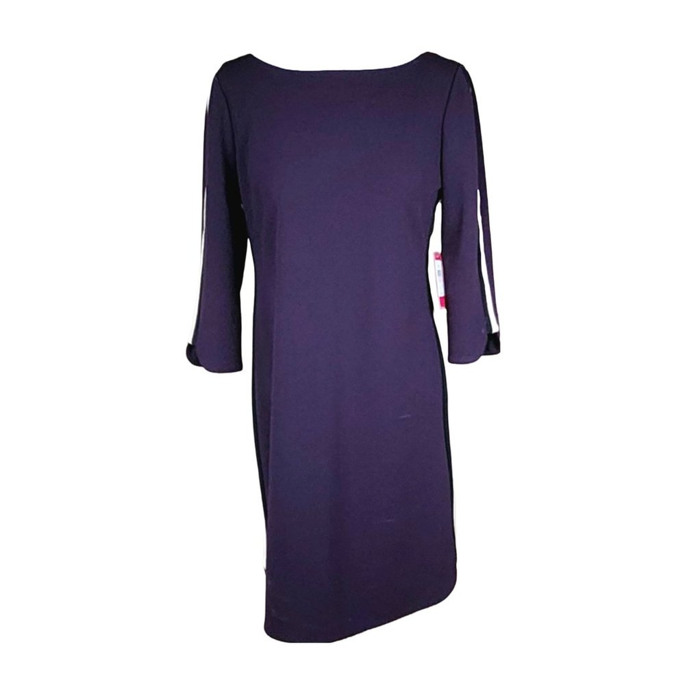New Deep Purple Winter Dress with Side Stripe Accents